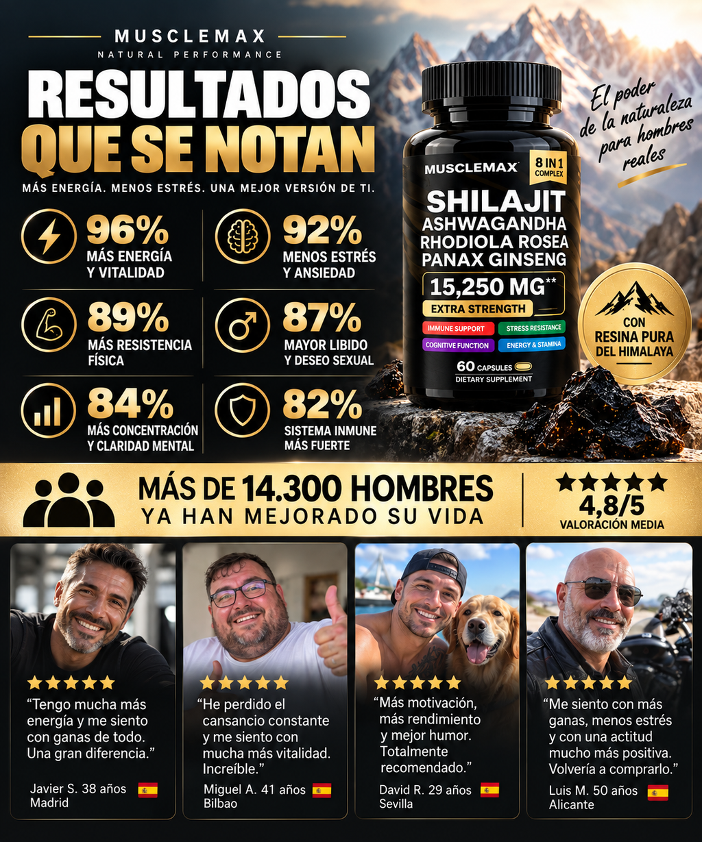 Shilajit + Ashwagandha + Rhodiola Rosea + Panax Ginseng – Suplemento Natural Energizante 60 Cápsulas
