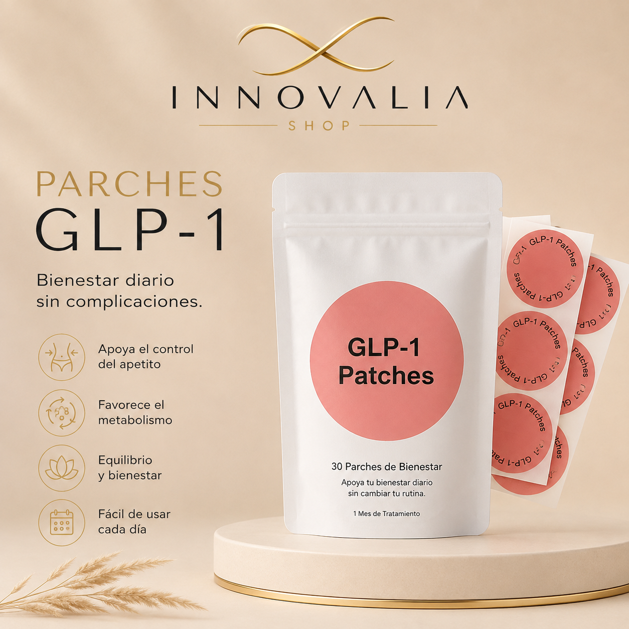 Parches  dérmicos GLP-1. Control de apetito y cuidado corporal natural